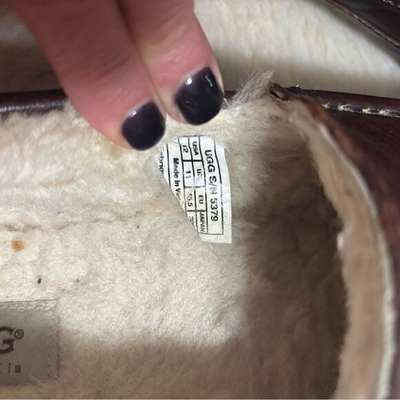 UGG Men's Dark Brown Leather Slip-Ons - Picture 6 of 9